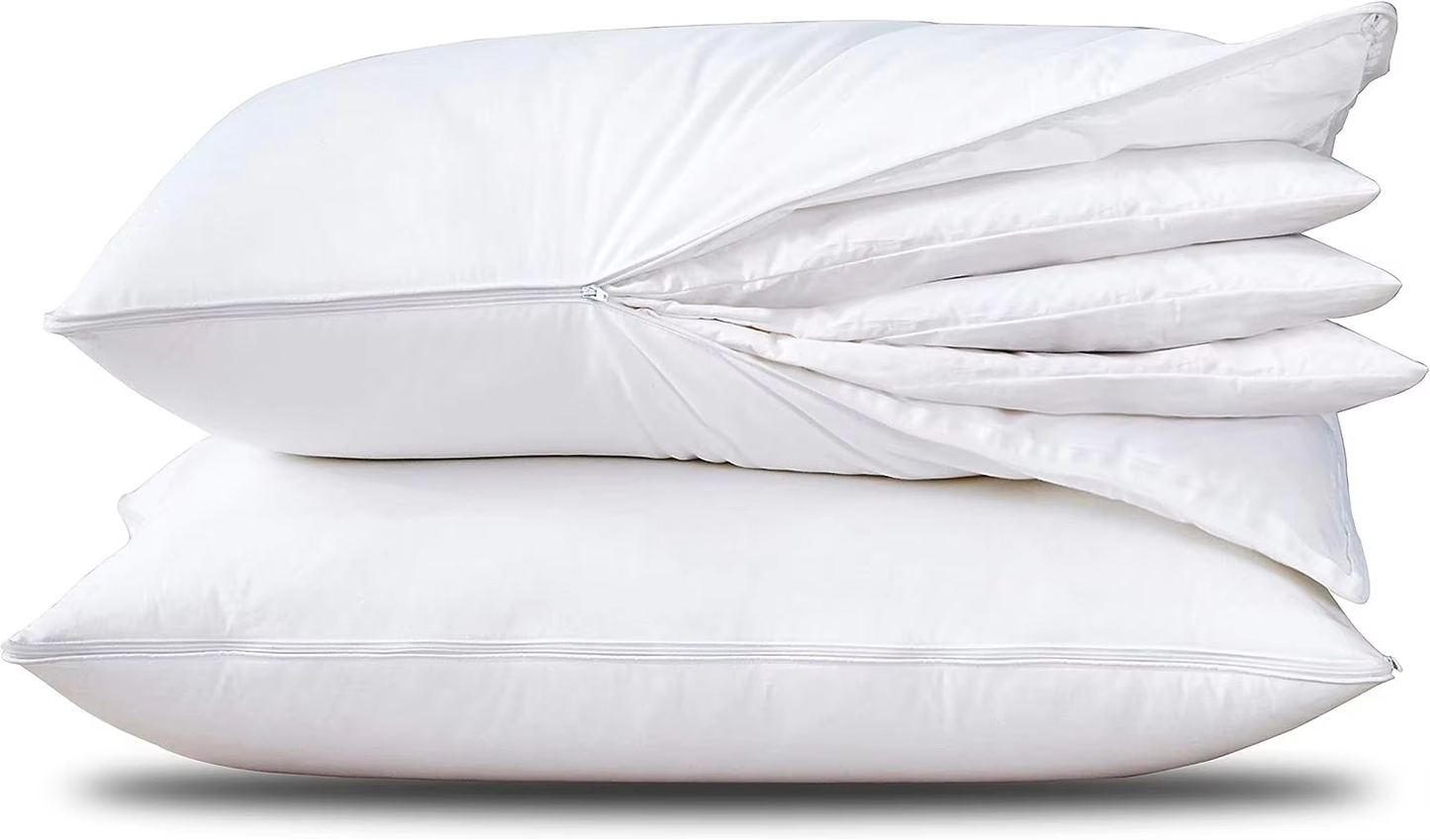 Two adjustable pillows stacked side view