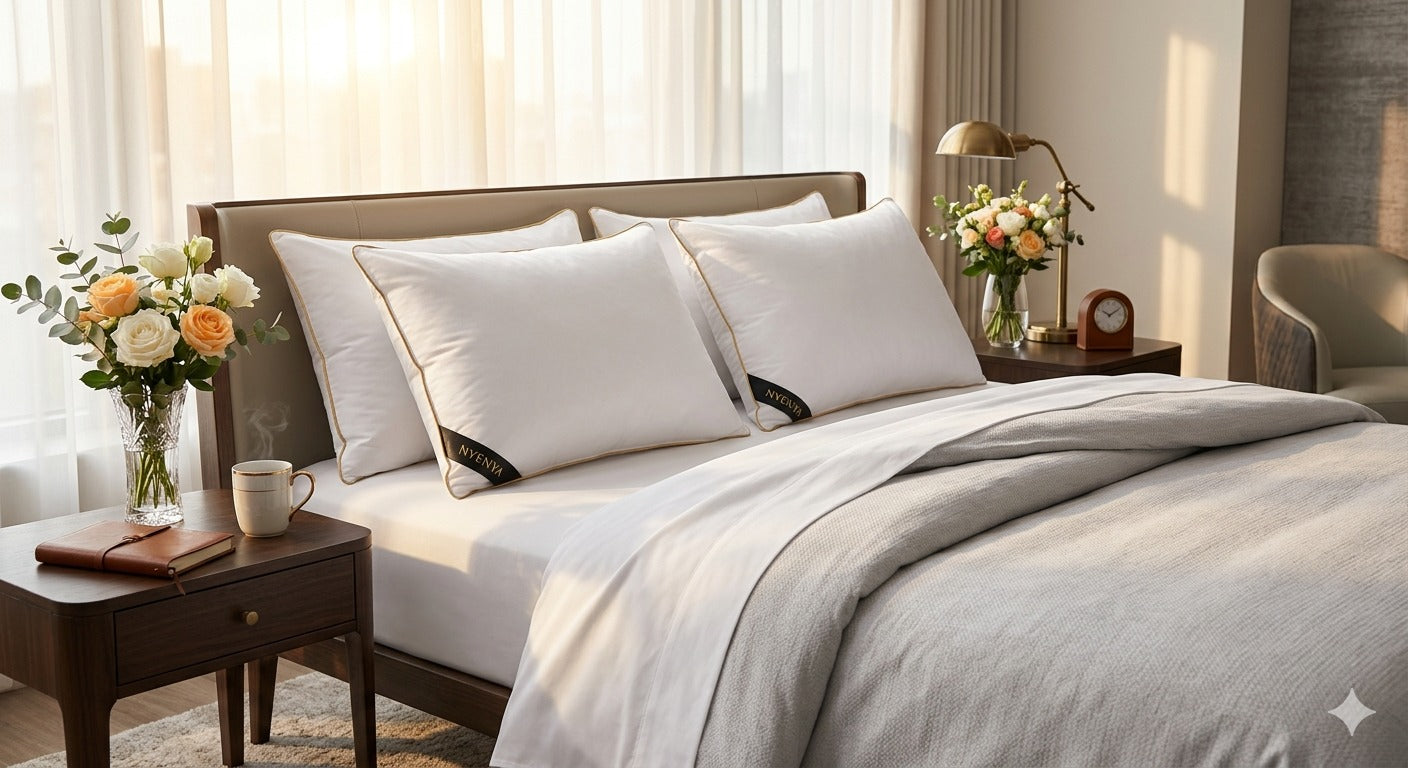 NYENYA Duck Down Pillow in Luxury Hotel Bedroom Setting